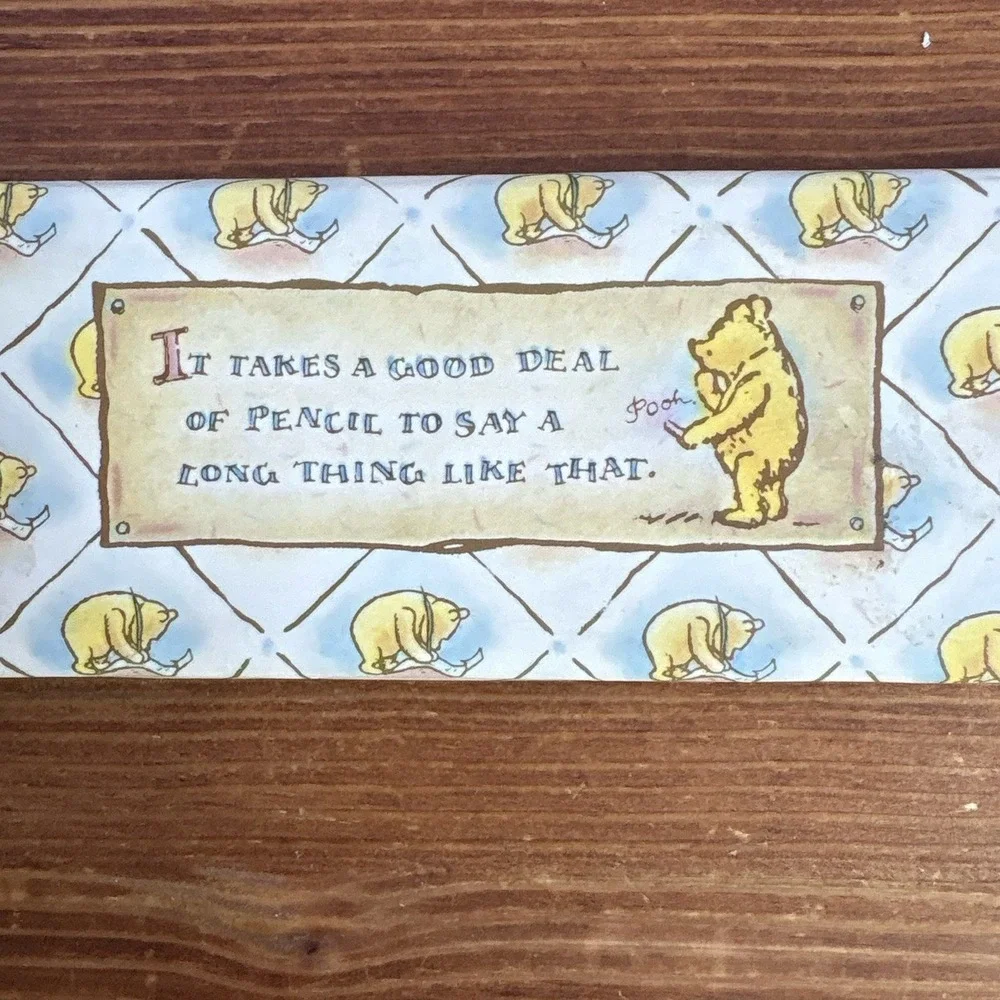 Vintage Winnie The Pooh Pencil Set Of 5 w/ Storage Box Disney Stationery Gift